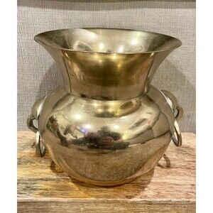 Vintage Keang Nam Korea Brass Vase Urn Ring Handles Trumpet Neck MCM